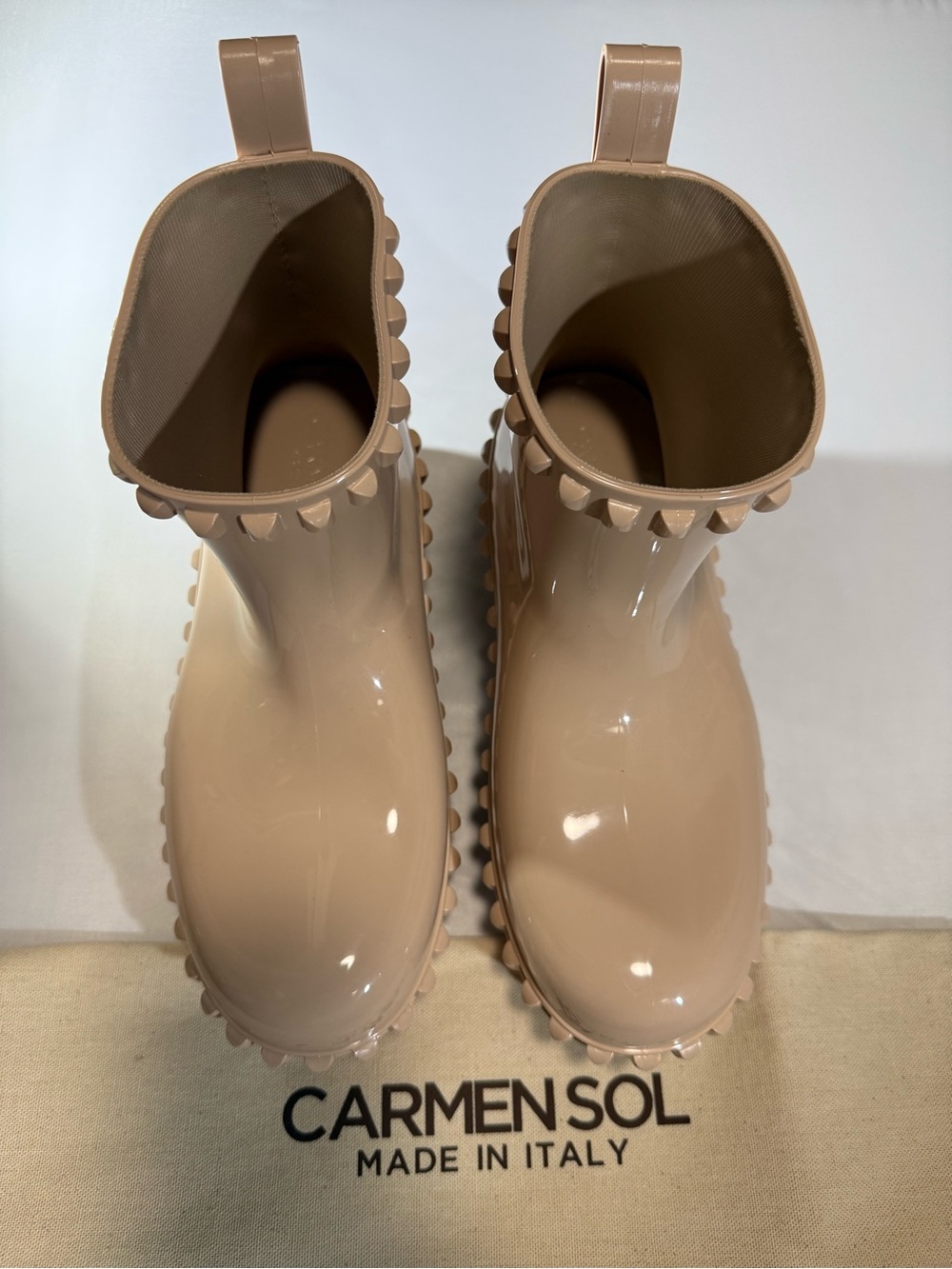 Carmen Sol Graziano Jelly Studded Rain Boots Size 40 / US 10 Blush Made Italy